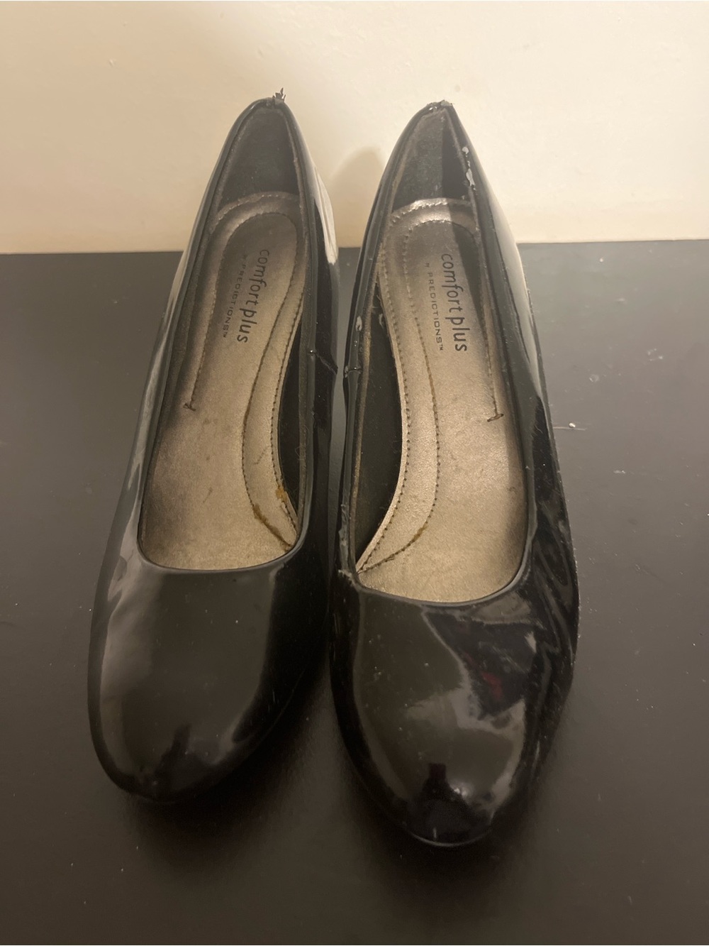comfort plus by Predictions Black Patent Round-Toe Heels